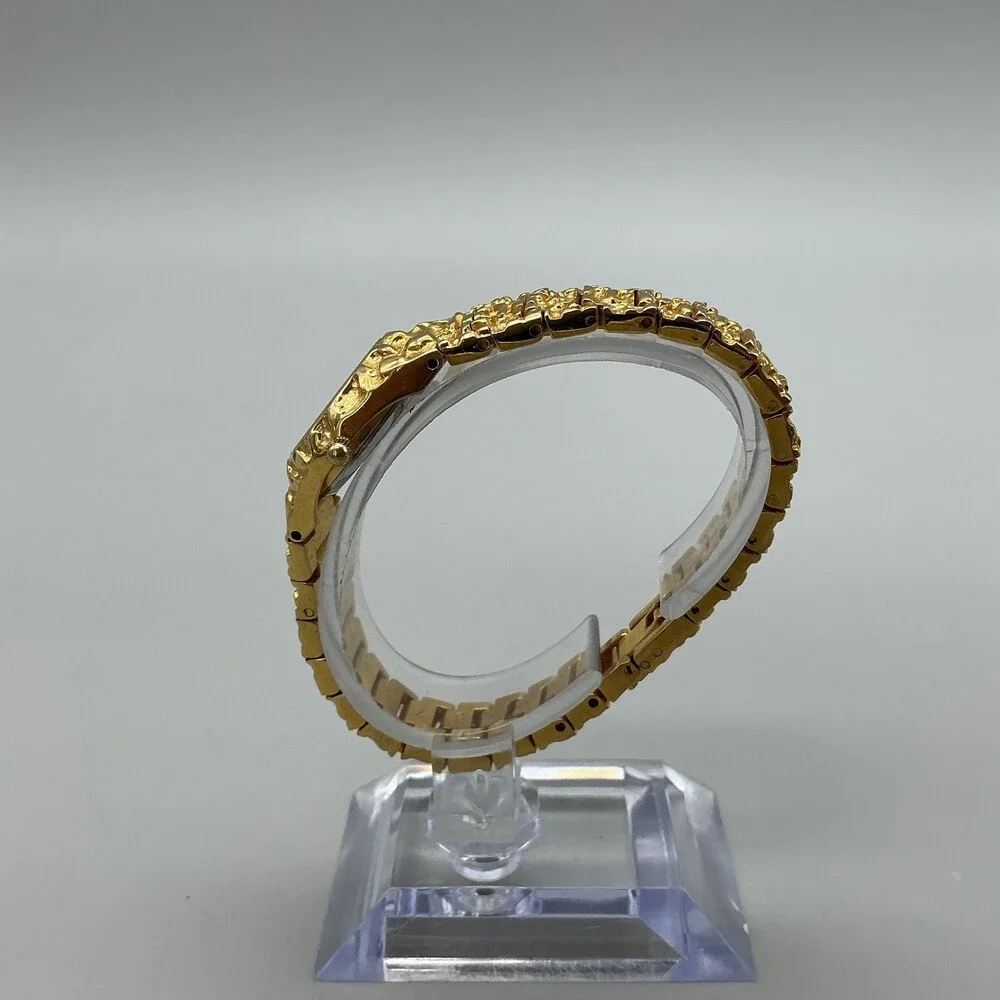 Benrus Womens Watch 22mm Black Dial Gold Tone Textured Bracelet New Battery 6.5